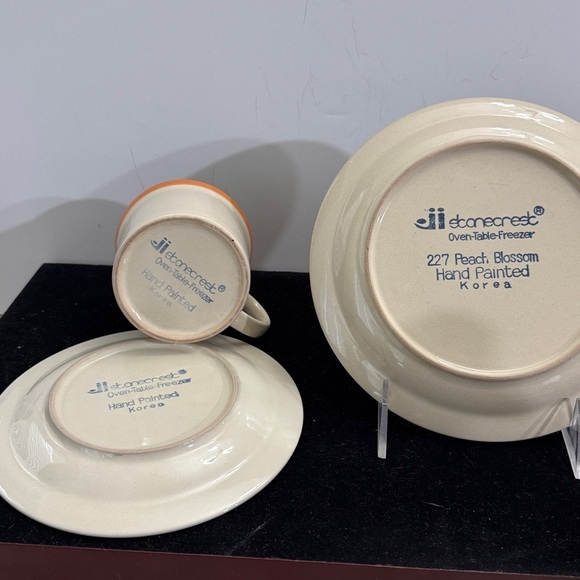 Vintage hand painted Ji Stonecrest Andre Ponche Peach Blossoms. three-piece set - Picture 4 of 4